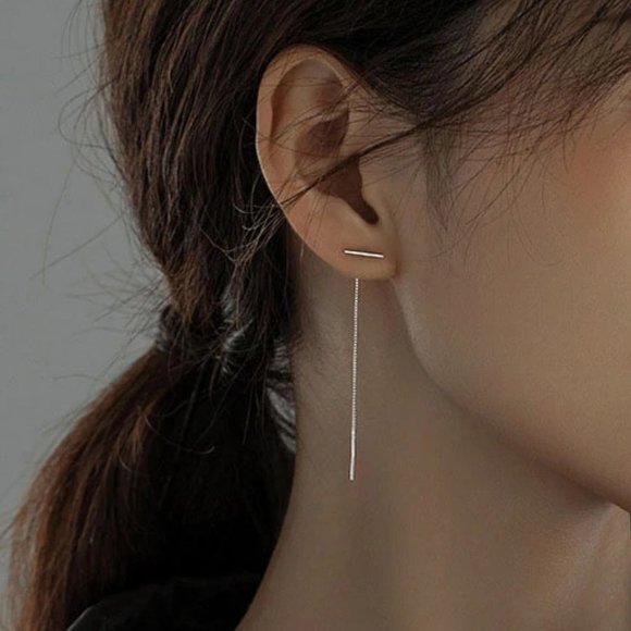 *NEW 925 Sterling Silver Bar Chain Drop Earrings - Picture 5 of 8